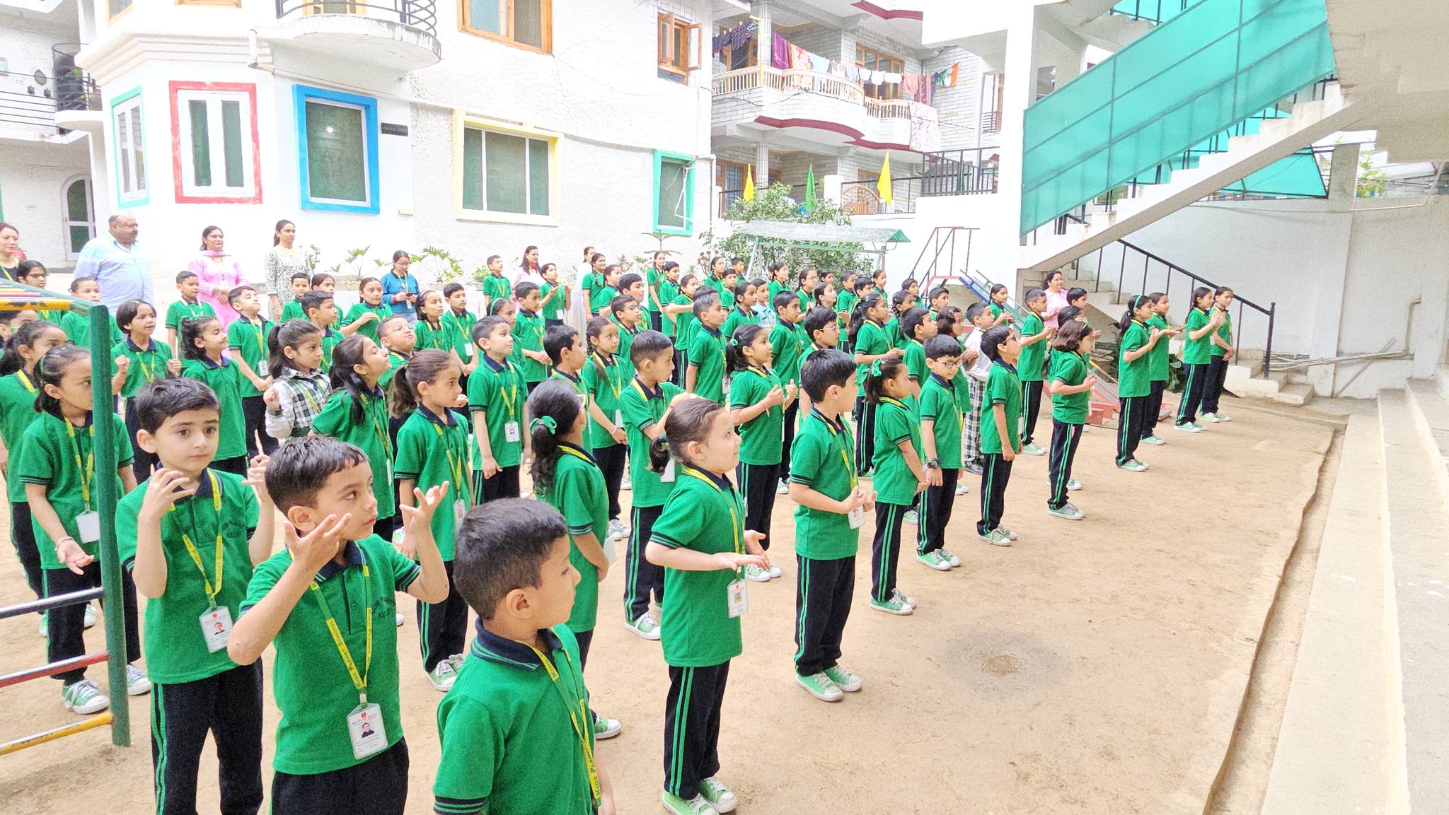 International Yoga Day — entire school participating in the courtyard