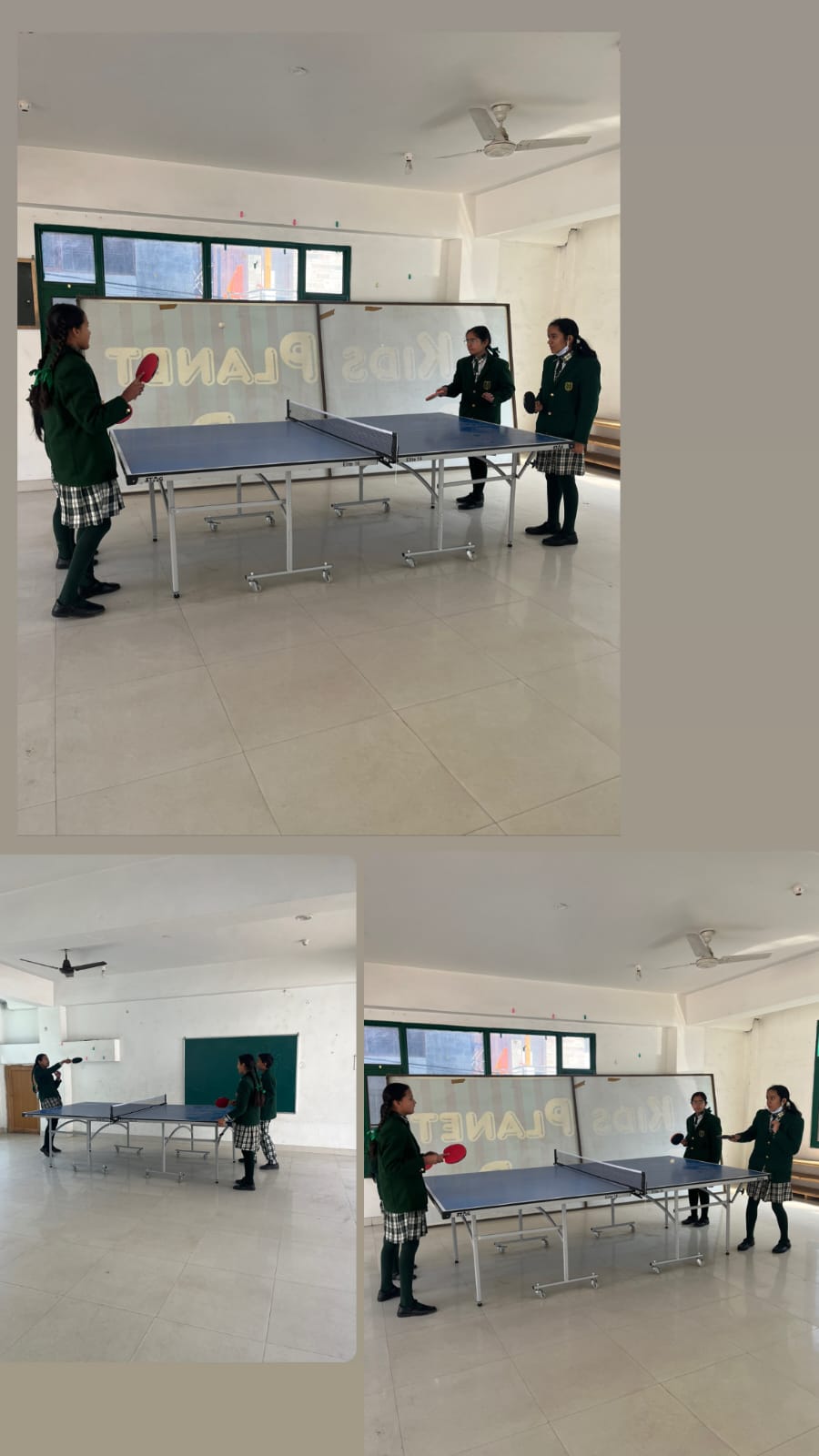 Table tennis activity collage — students enjoying indoor sports